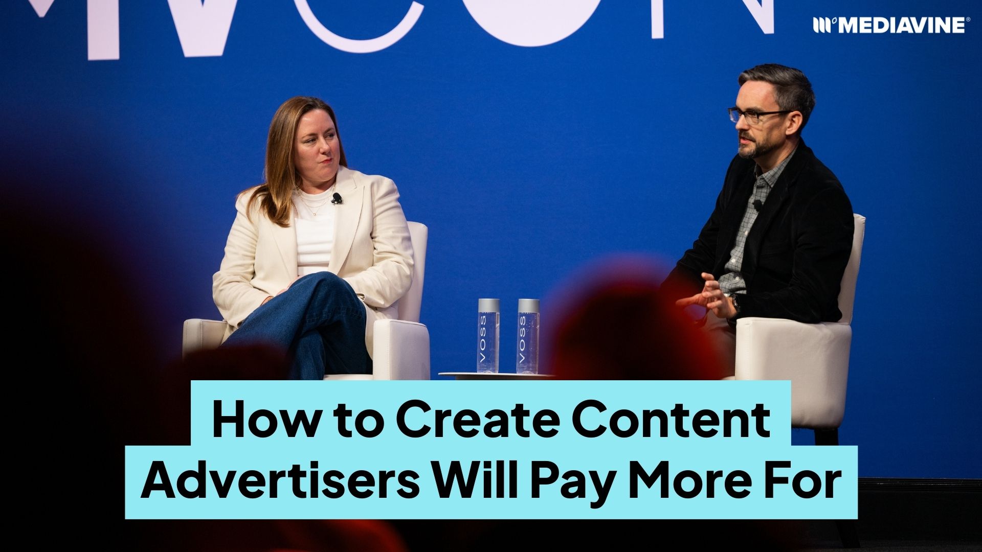 Photograph of Mediavine's Amanda Martin and Butler/Till's Scott Ensign on stage at MVCon 2025.